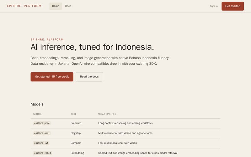 Epithre Platform developer dashboard screenshot