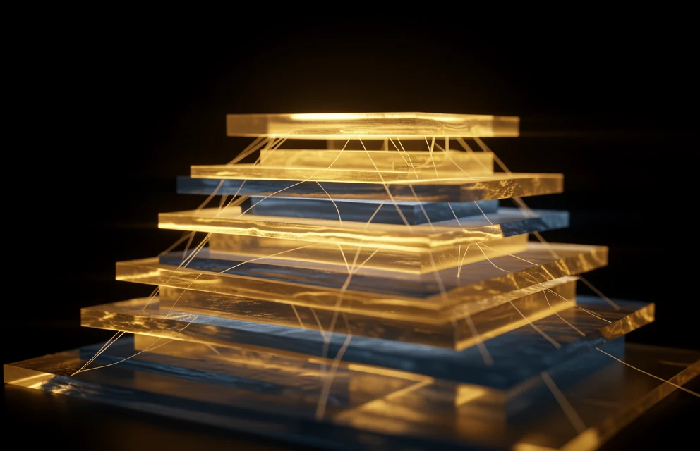 Layered strata of light depicting the hierarchy of Indonesian regulation